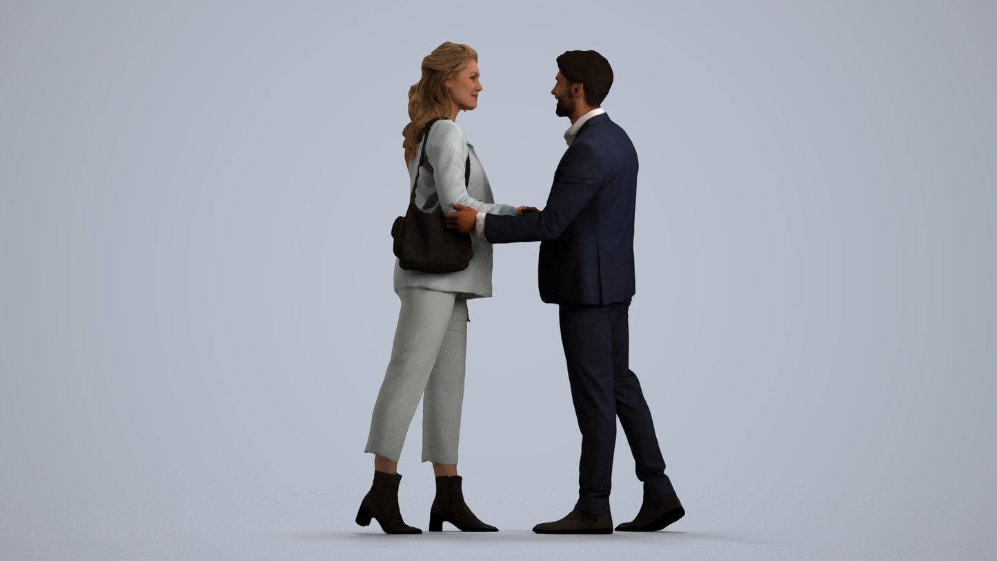 3D human model woman business, photogrammetry scanned person for archviz, front view render