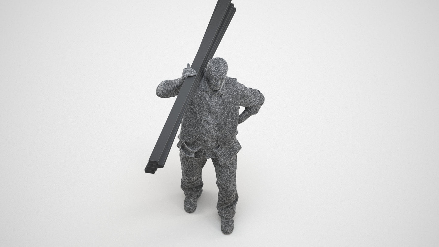 3D scanned senior man walking, photorealistic archviz people for Enscape and SketchUp, wireframe three-quarter view