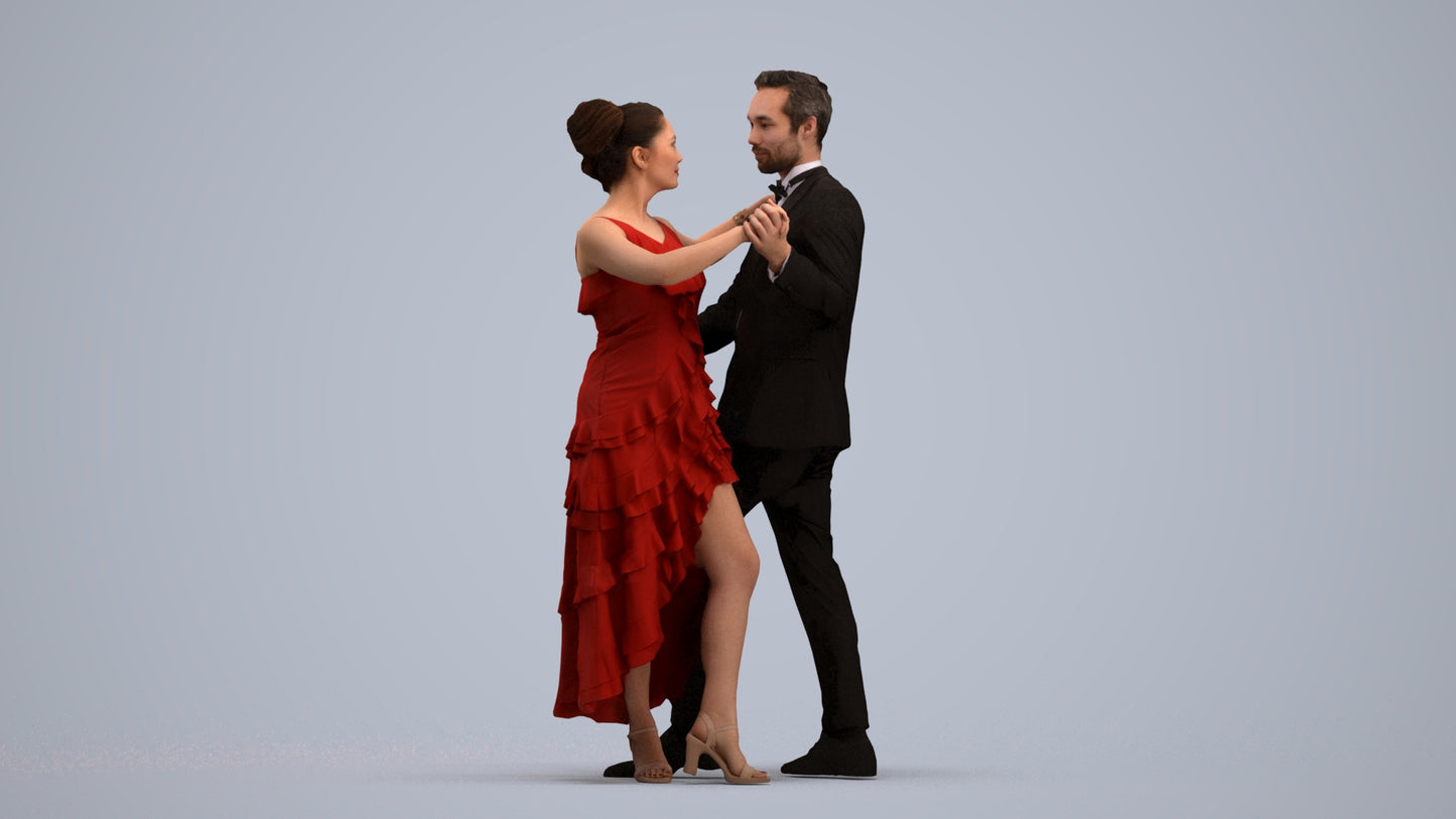 3D human model woman formal dancing, photogrammetry scanned person for archviz, standing pose render