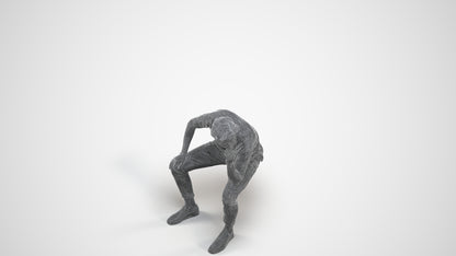 3D scanned man sitting casual, photorealistic archviz people for Enscape and SketchUp, wireframe three-quarter view