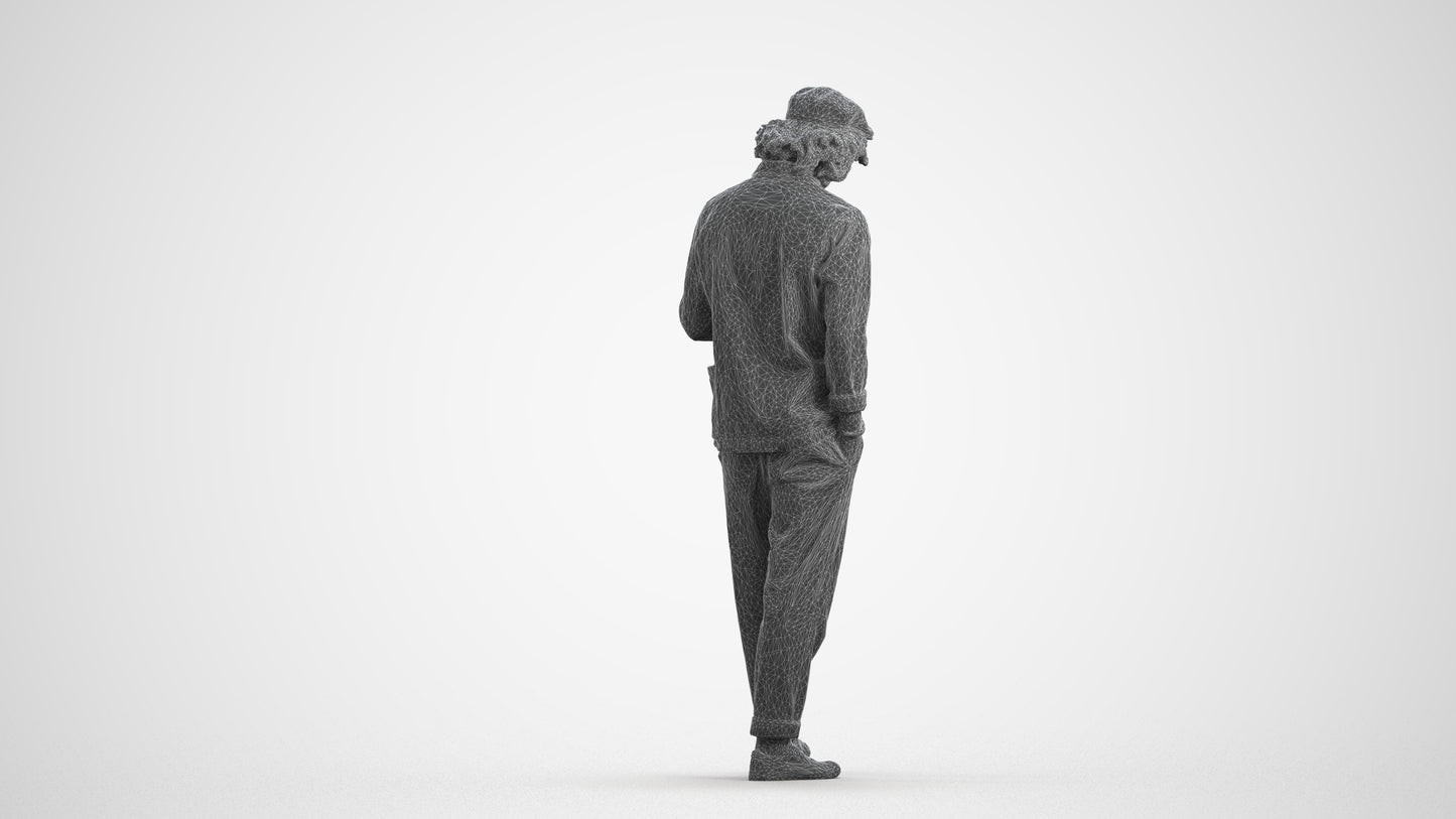 realistic 3D human man casual standing, archviz people FBX OBJ for Blender, wireframe front view