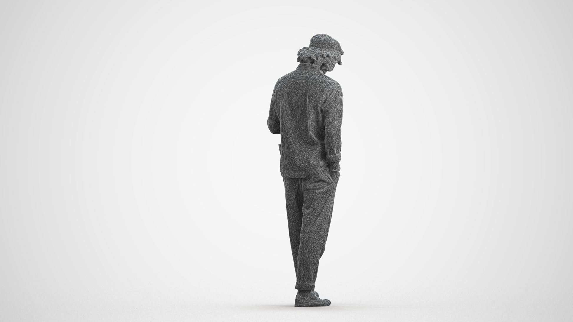 realistic 3D human man casual standing, archviz people FBX OBJ for Blender, wireframe front view