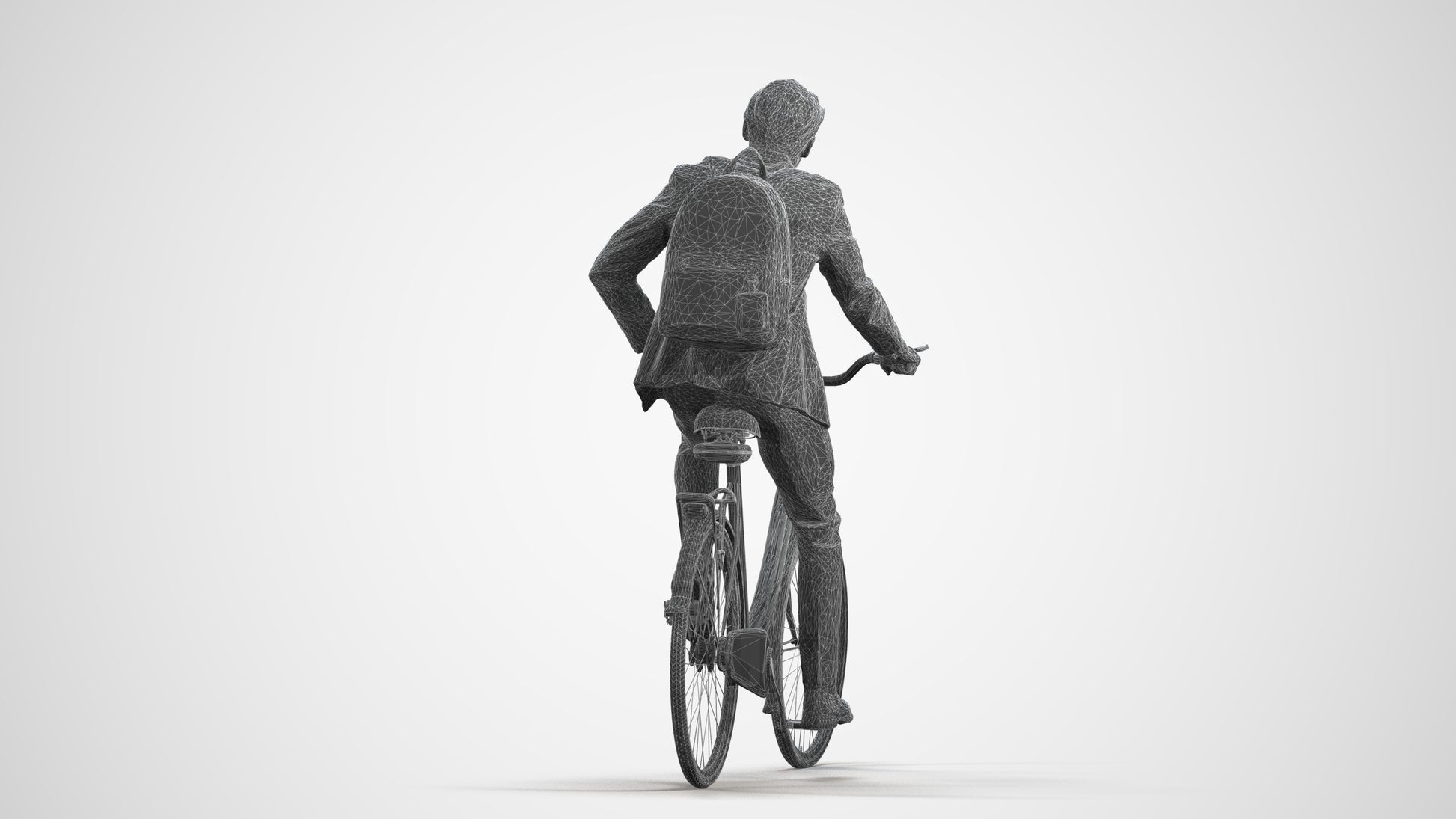 3D people model man business cycling, scanned human for 3ds Max rendering, wireframe front view