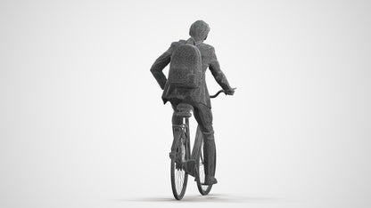 3D people model man business cycling, scanned human for 3ds Max rendering, wireframe front view