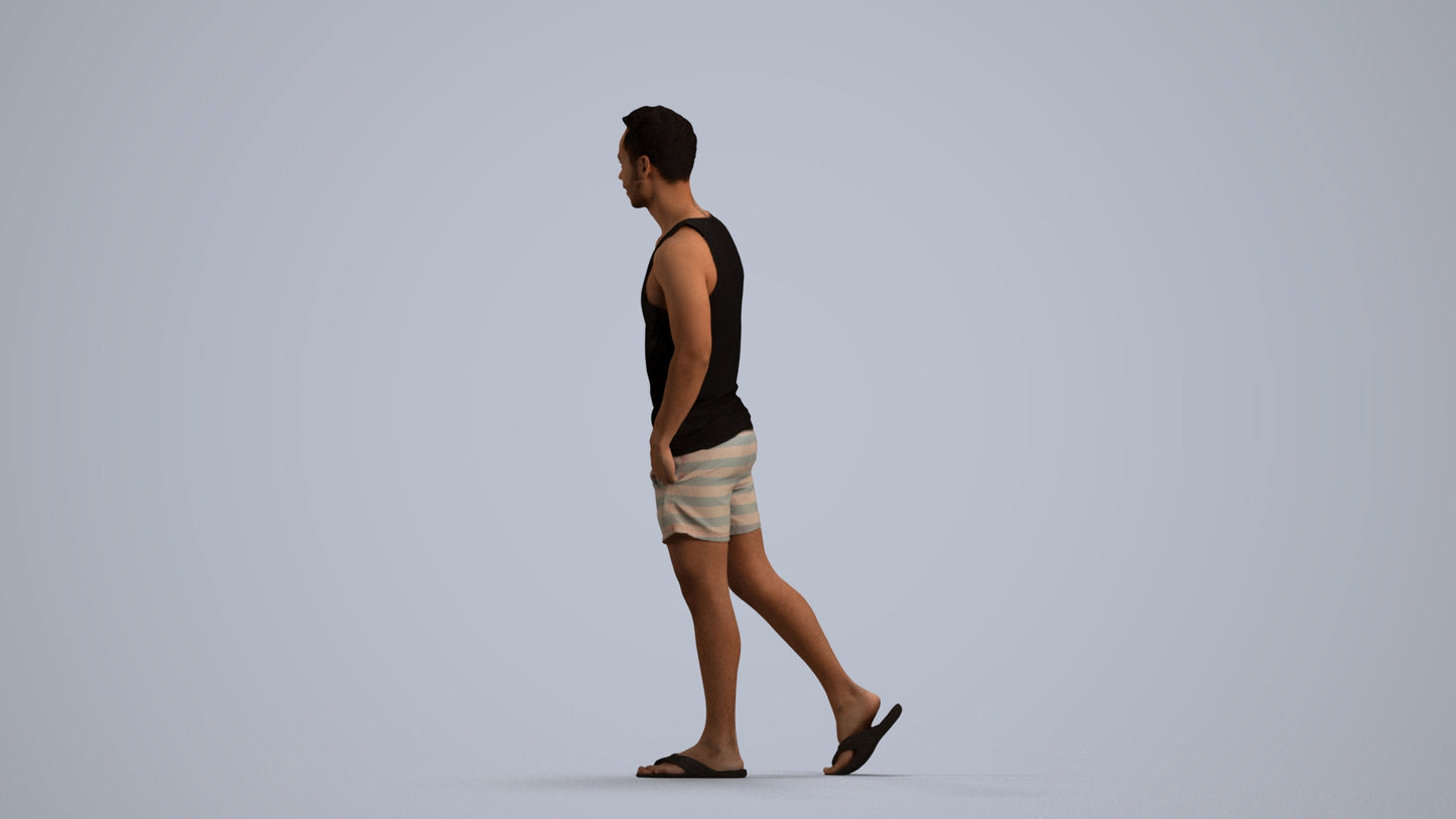 photogrammetry 3D man casual walking, realistic human model archviz FBX, front view render