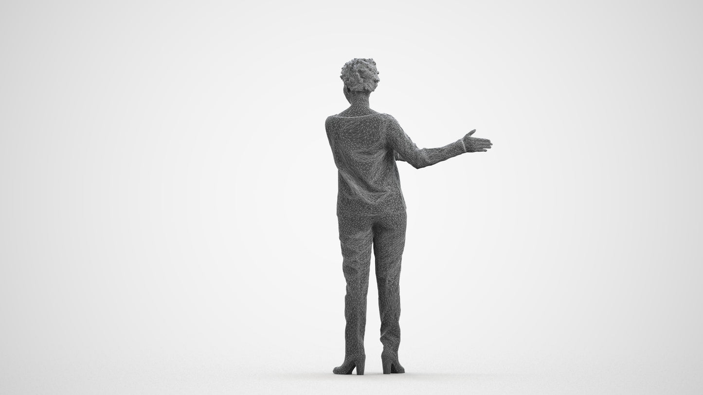 photogrammetry 3D woman casual standing, realistic human model archviz FBX, wireframe front view