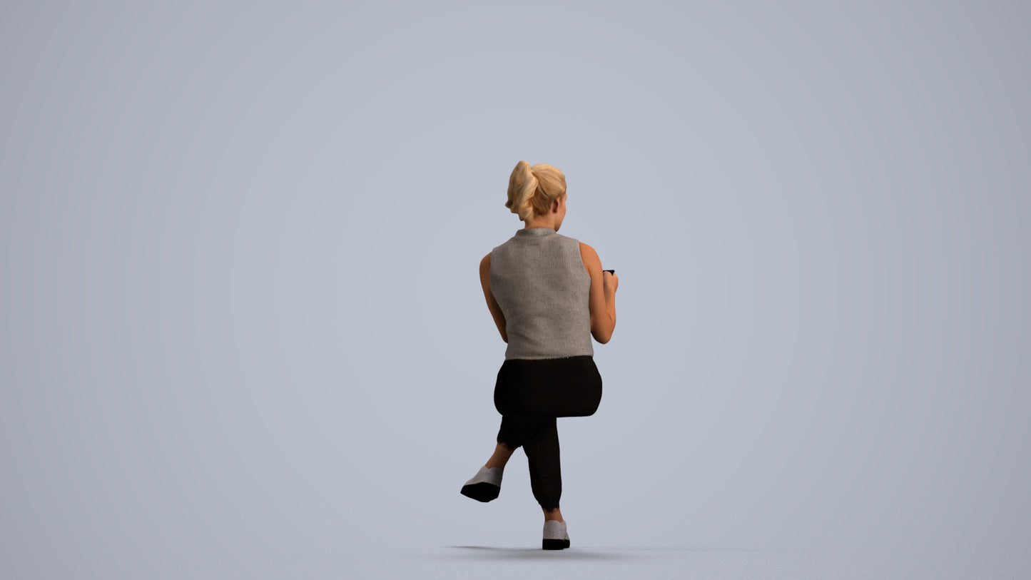 photogrammetry 3D woman casual sitting, realistic human model archviz FBX, front view render