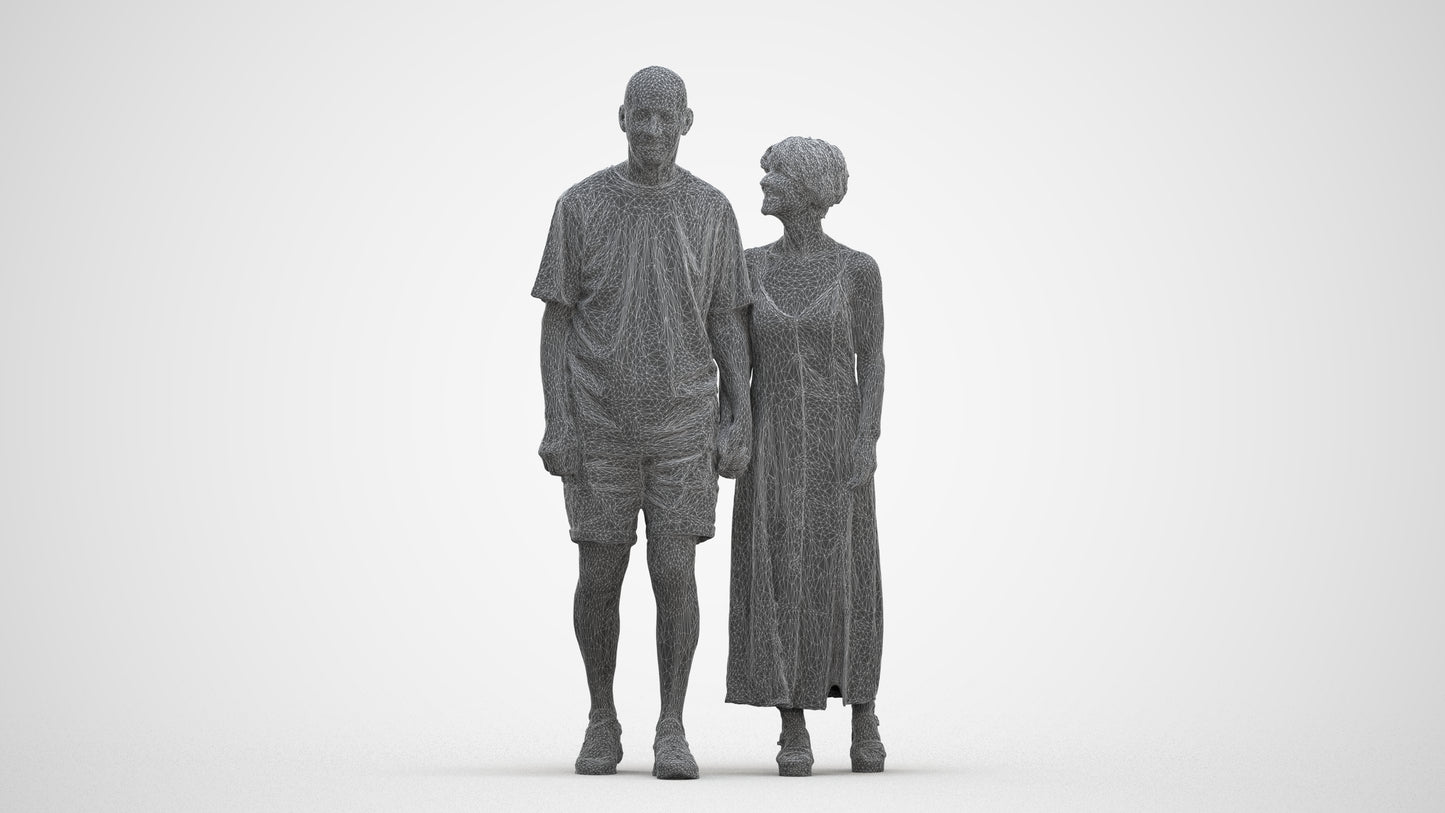 3D scanned senior woman couple casual, photorealistic archviz people for Enscape and SketchUp