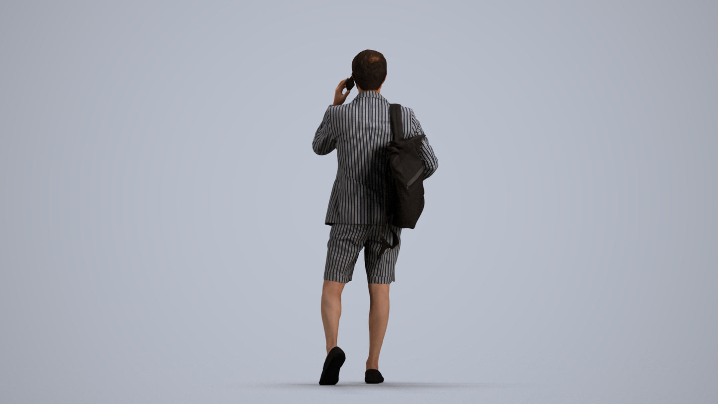 3D human model man business walking, photogrammetry scanned person for archviz, front view render