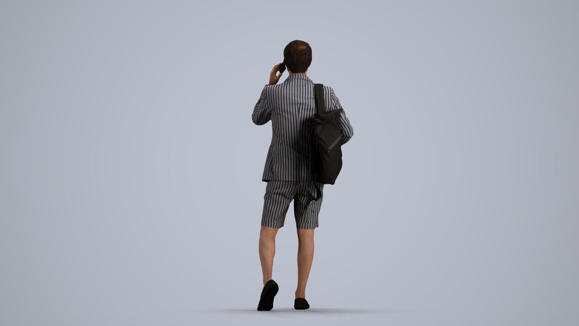 3D human model man business walking, photogrammetry scanned person for archviz, front view render