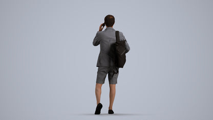 3D human model man business walking, photogrammetry scanned person for archviz, front view render