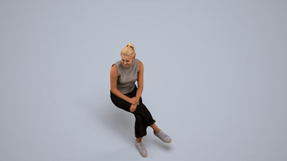 realistic 3D woman casual sitting, scanned archviz people for Blender and 3ds Max, back view render