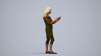 realistic 3D senior woman casual standing, scanned archviz people for Blender and 3ds Max, side view render