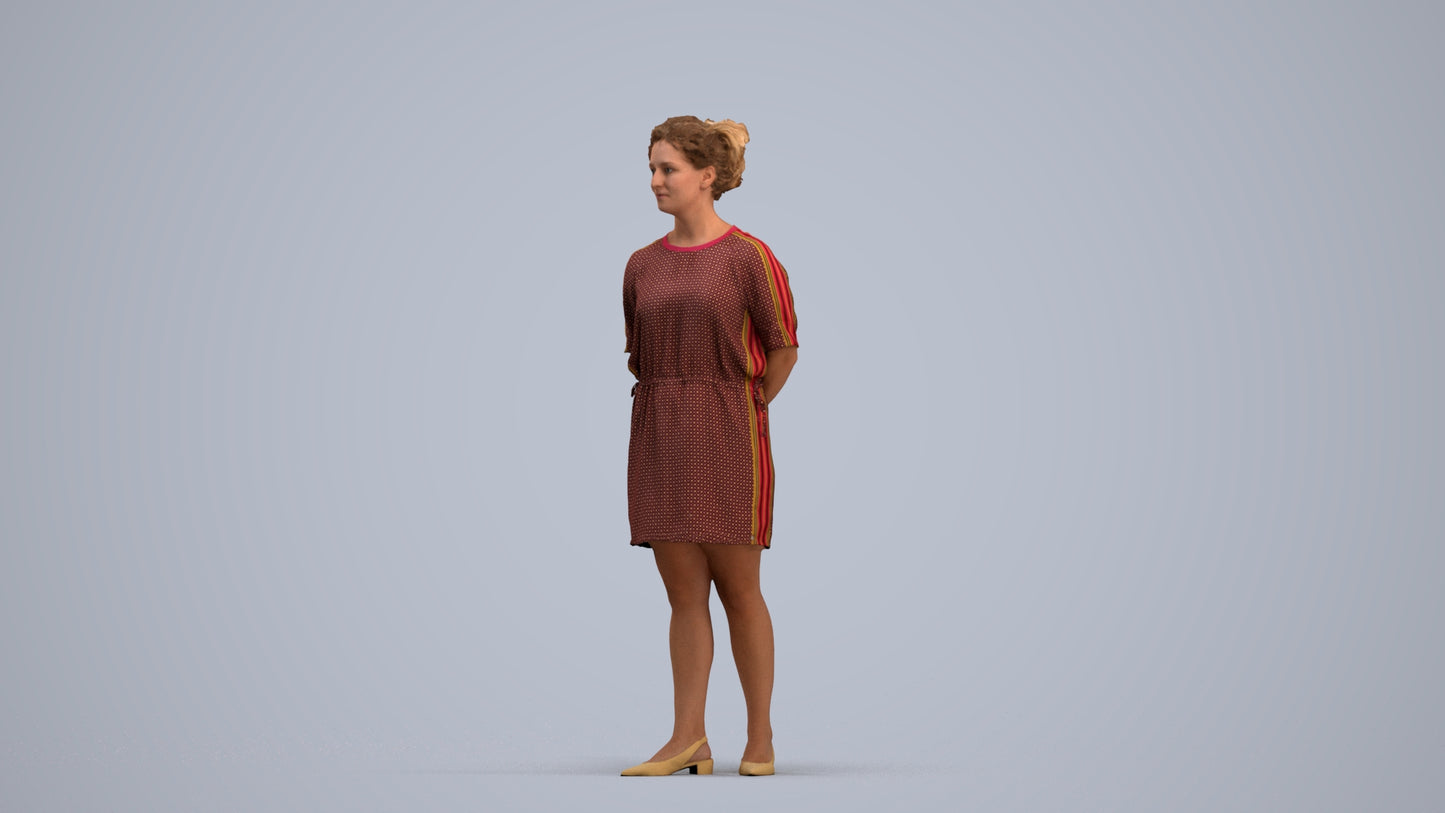 3D people model woman casual standing, scanned human for 3ds Max rendering, standing pose render