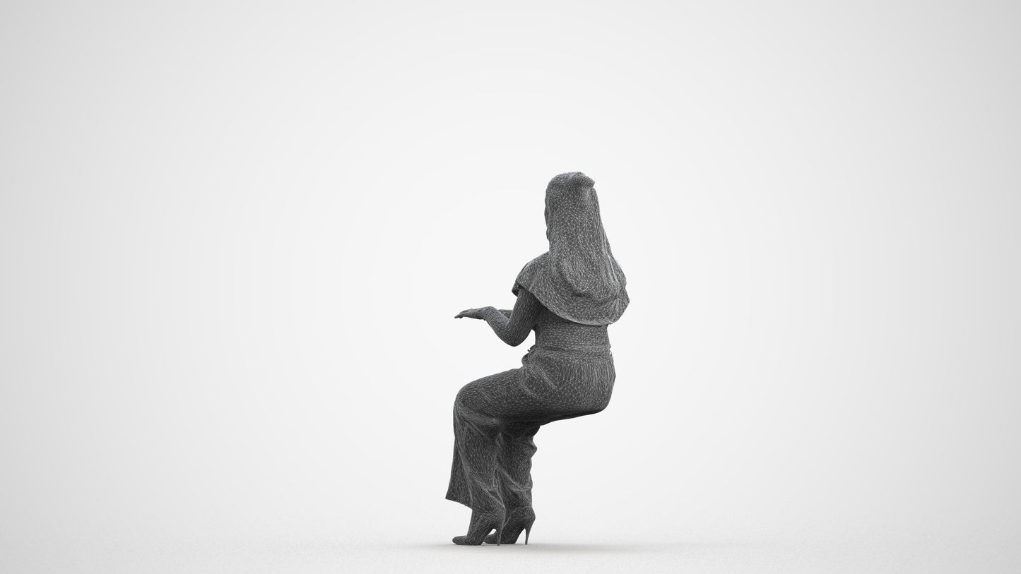 3D human model woman casual business, photogrammetry scanned person for archviz, wireframe front view