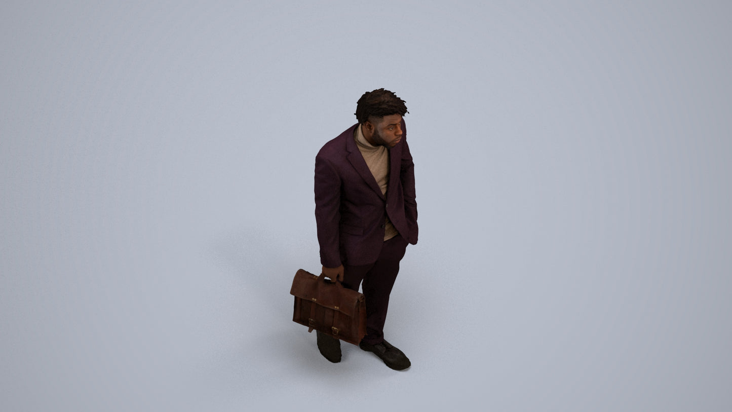 photogrammetry 3D man business walking, realistic human model archviz FBX, back view render