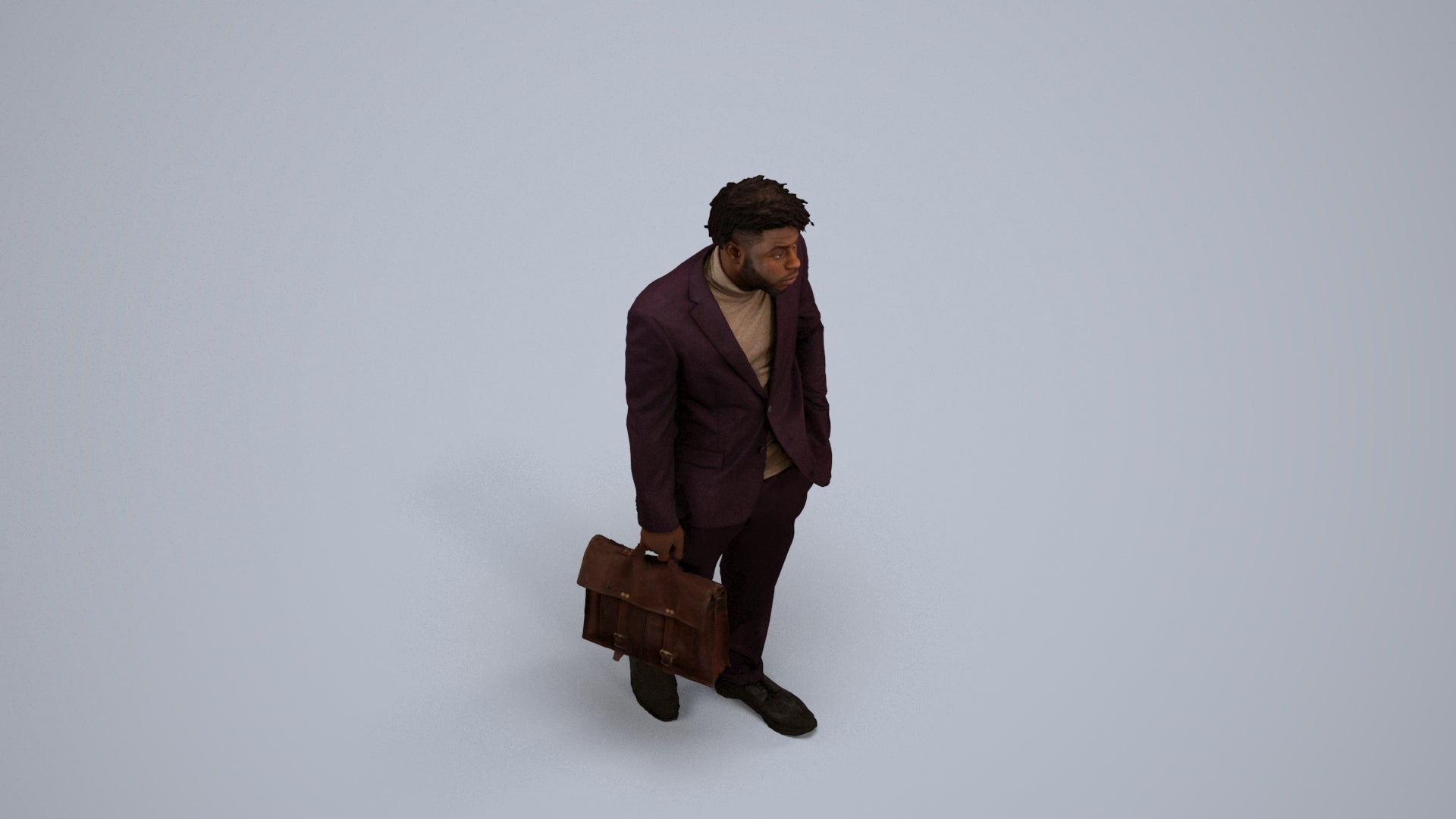 photogrammetry 3D man business walking, realistic human model archviz FBX, back view render