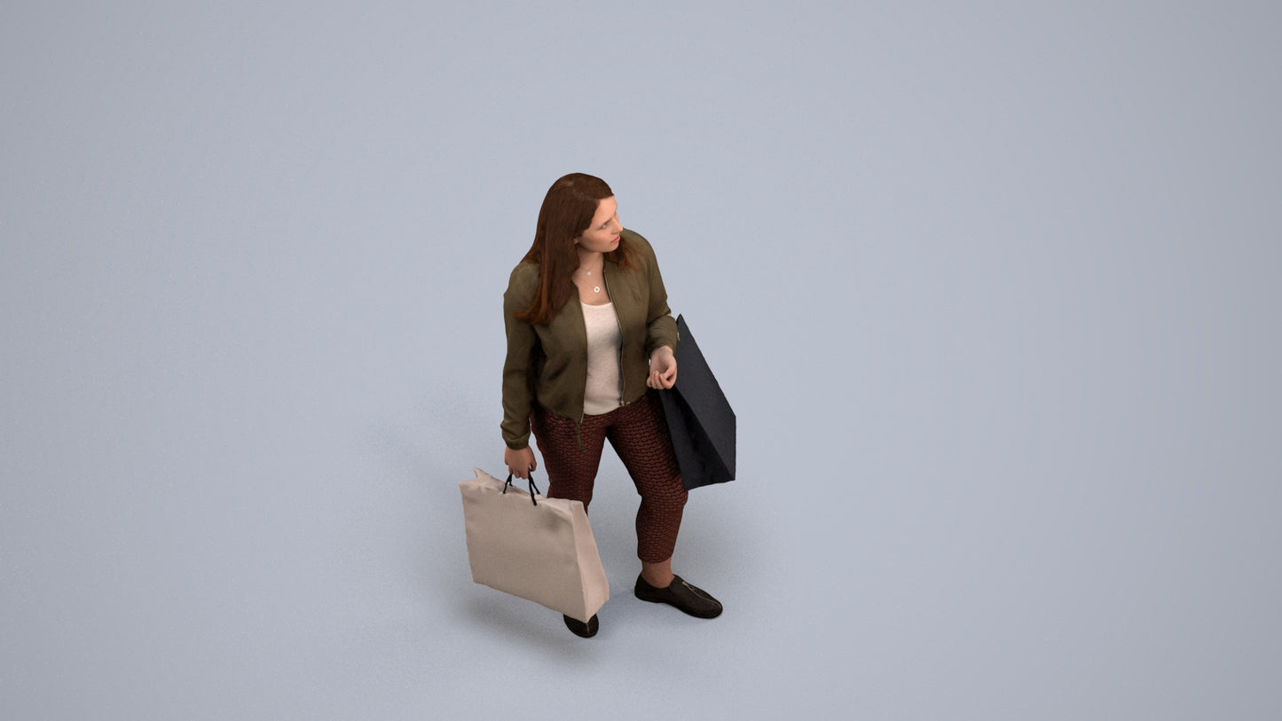 scanned 3D woman casual shopping, photogrammetry people for Enscape and V-Ray, back view render