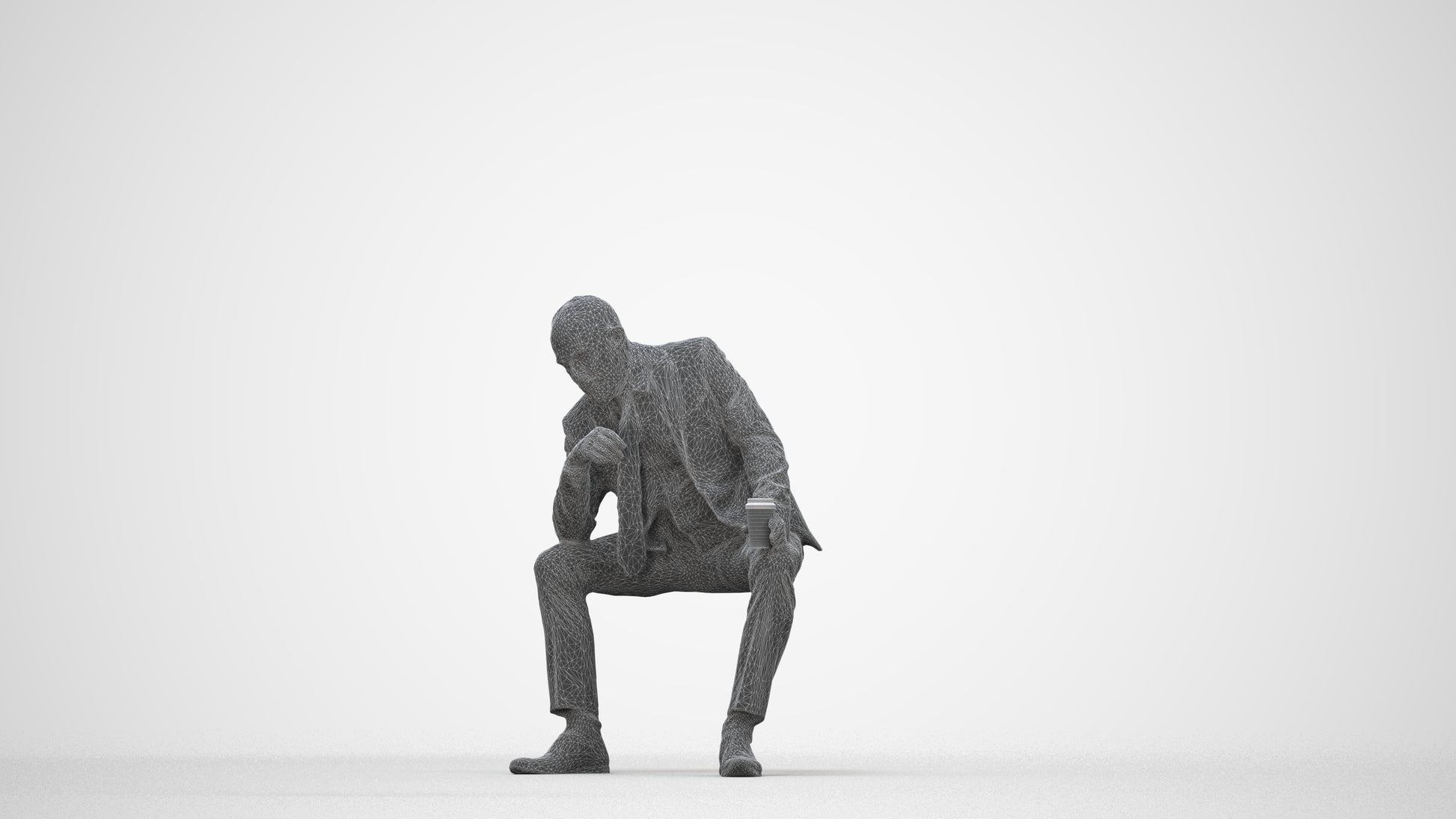photogrammetry 3D senior man business, realistic human model archviz FBX, wireframe back view
