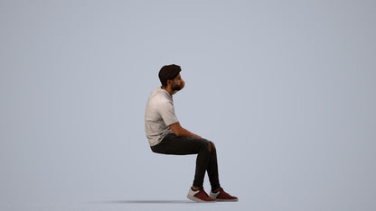 realistic 3D man casual sitting, scanned archviz people for Blender and 3ds Max, side view render