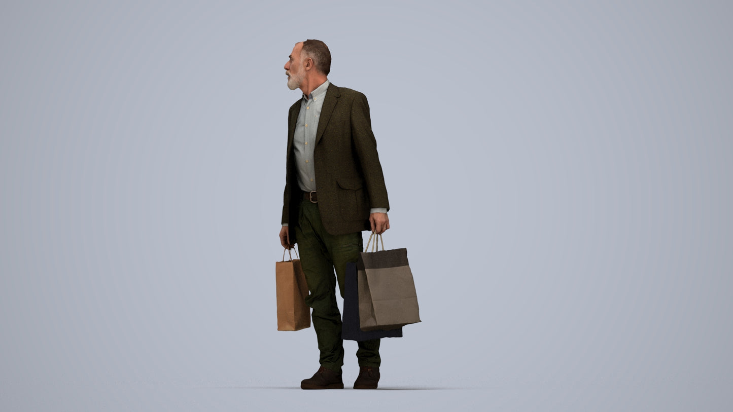 photogrammetry 3D senior man casual business, realistic human model archviz FBX, top-down view render