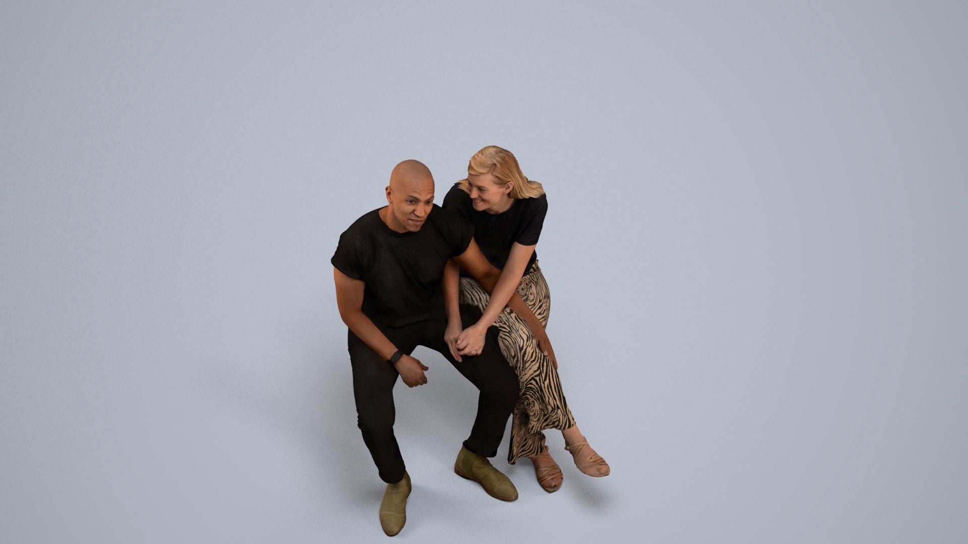 realistic 3D woman casual couple, scanned archviz people for Blender and 3ds Max, back view render