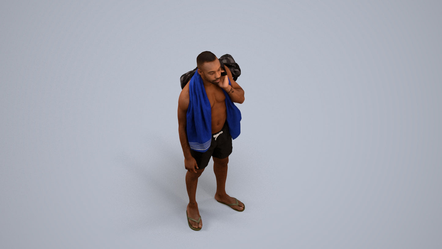 realistic 3D human man sport, archviz people FBX OBJ for Blender, back view render