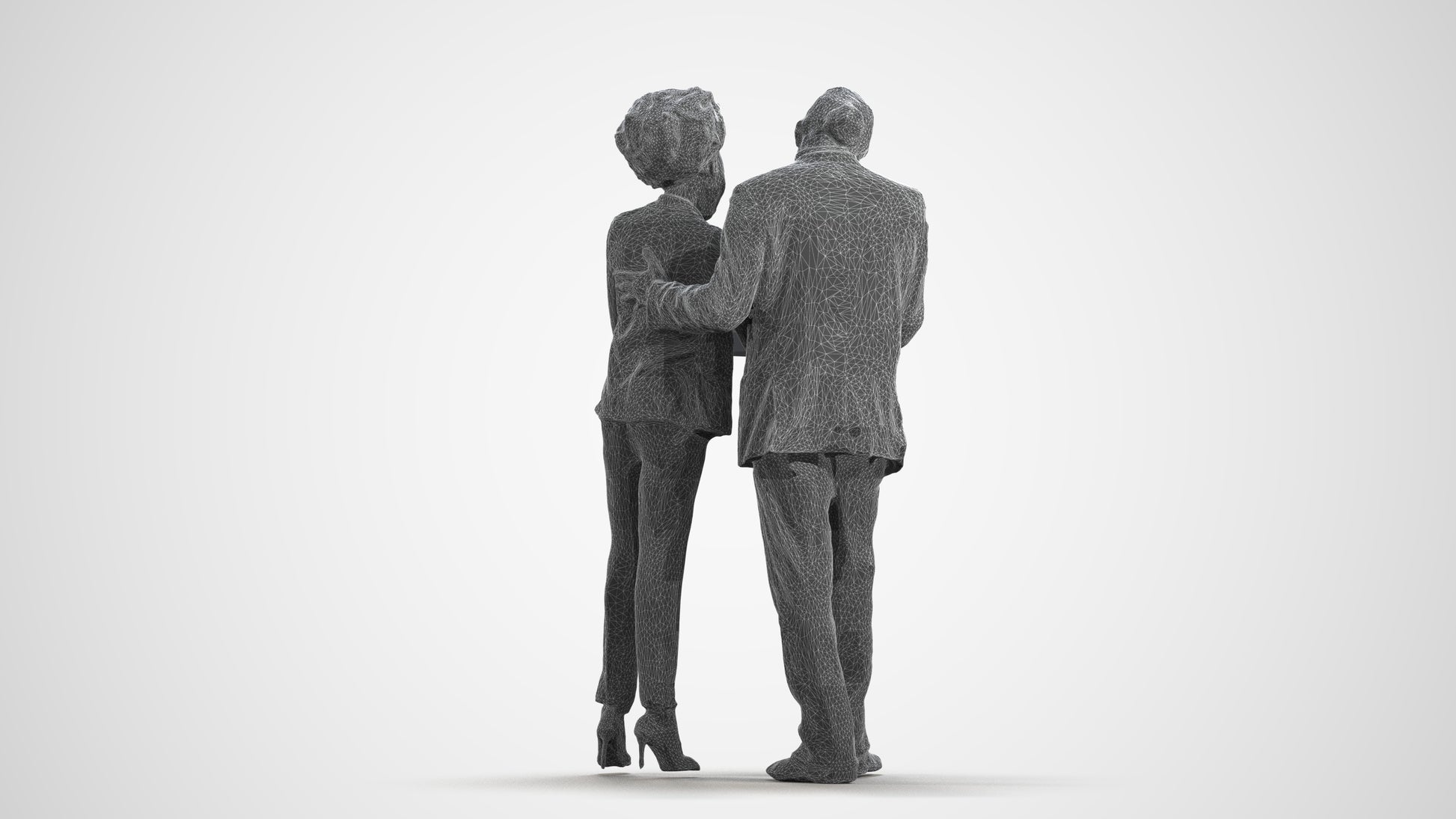 3D people model woman business, scanned human for 3ds Max rendering, wireframe front view