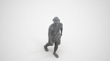 3D people model man casual walking, scanned human for 3ds Max rendering, wireframe three-quarter view