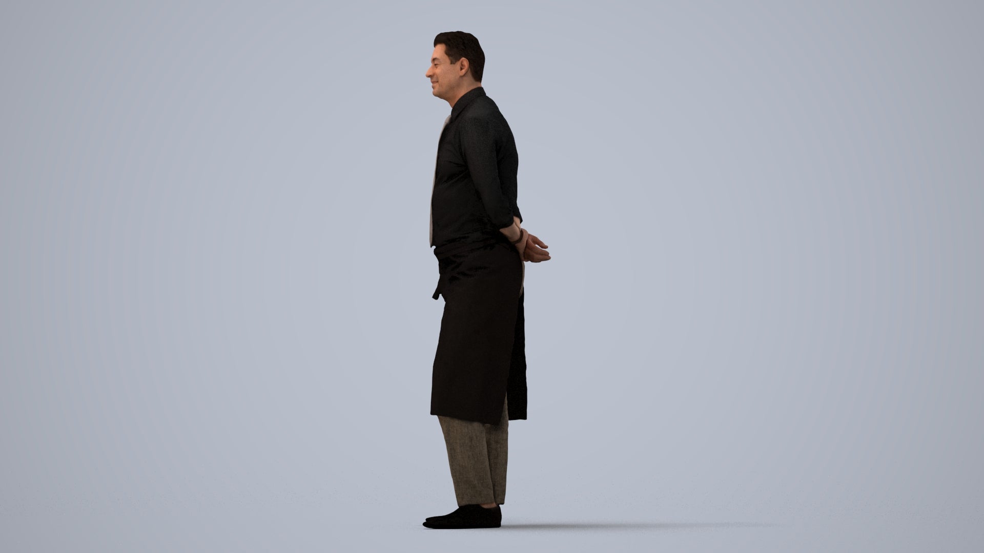 scanned 3D man hospitality, photogrammetry people for Enscape and V-Ray, three-quarter view render