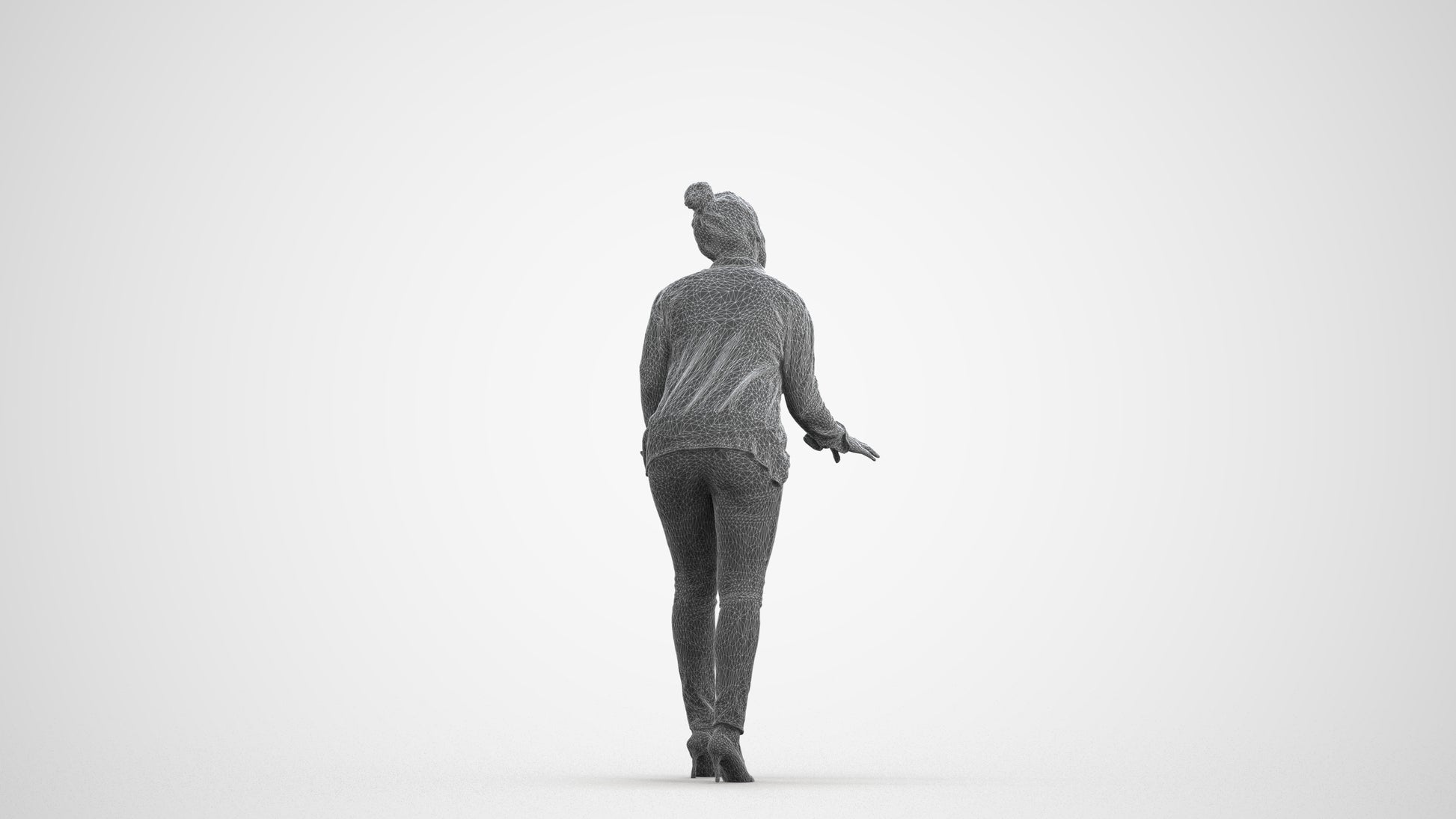 3D people model woman business standing, scanned human for 3ds Max rendering, wireframe front view
