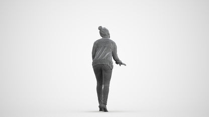 3D people model woman business standing, scanned human for 3ds Max rendering, wireframe front view
