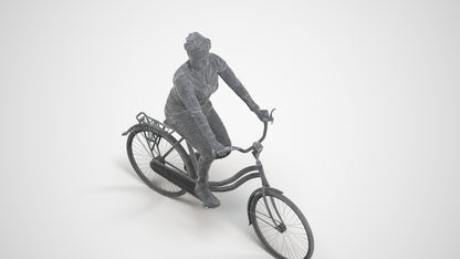 realistic 3D woman casual cycling, scanned archviz people for Blender and 3ds Max, wireframe three-quarter view