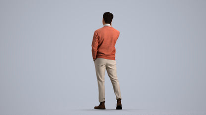 3D human model man casual walking, photogrammetry scanned person for archviz, front view render