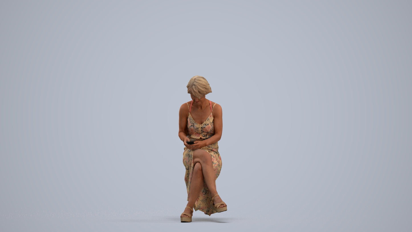 photogrammetry 3D senior woman sitting, realistic human model archviz FBX, standing pose render