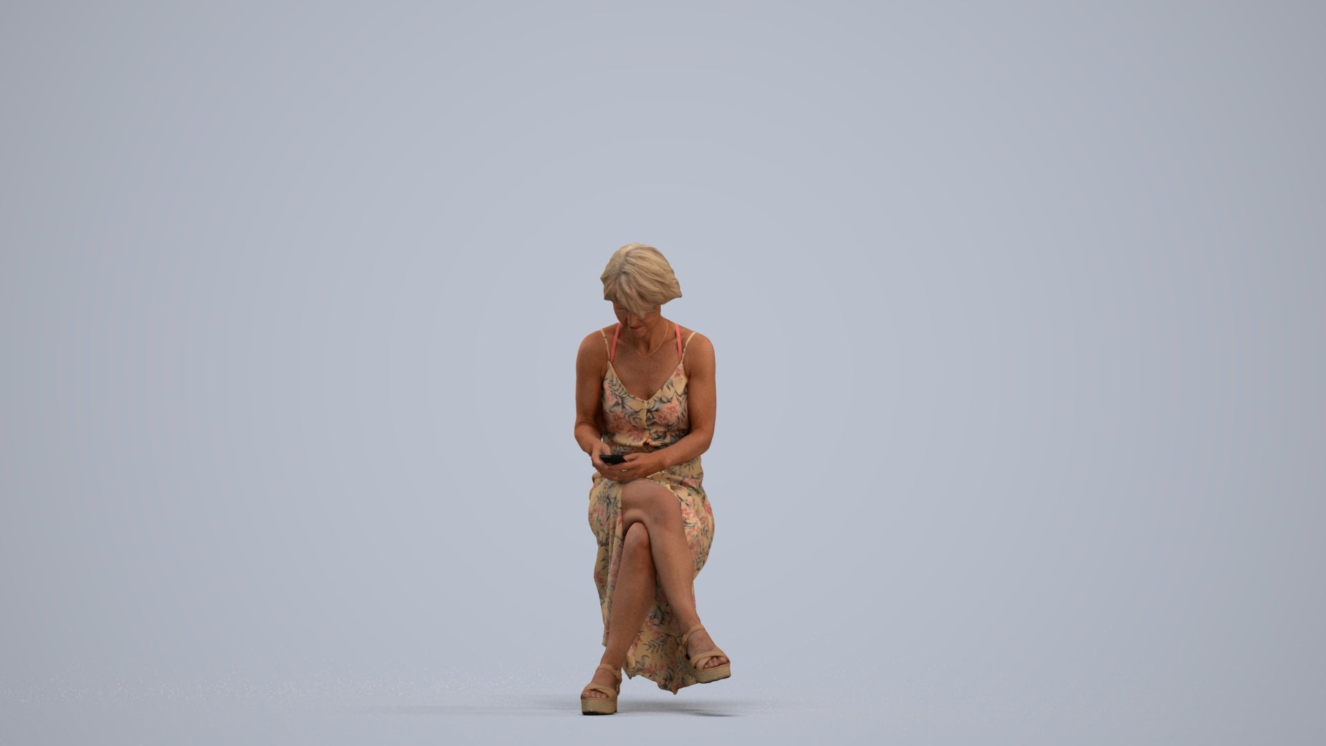 photogrammetry 3D senior woman sitting, realistic human model archviz FBX, standing pose render