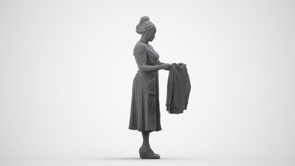 3D scanned woman standing casual, photorealistic archviz people for Enscape and SketchUp, wireframe side view