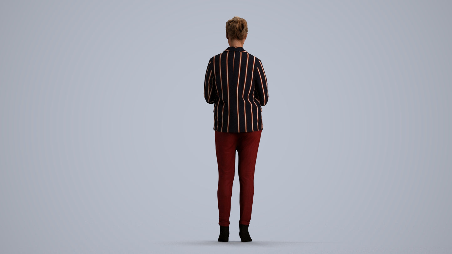 realistic 3D human woman business standing, archviz people FBX OBJ for Blender, front view render