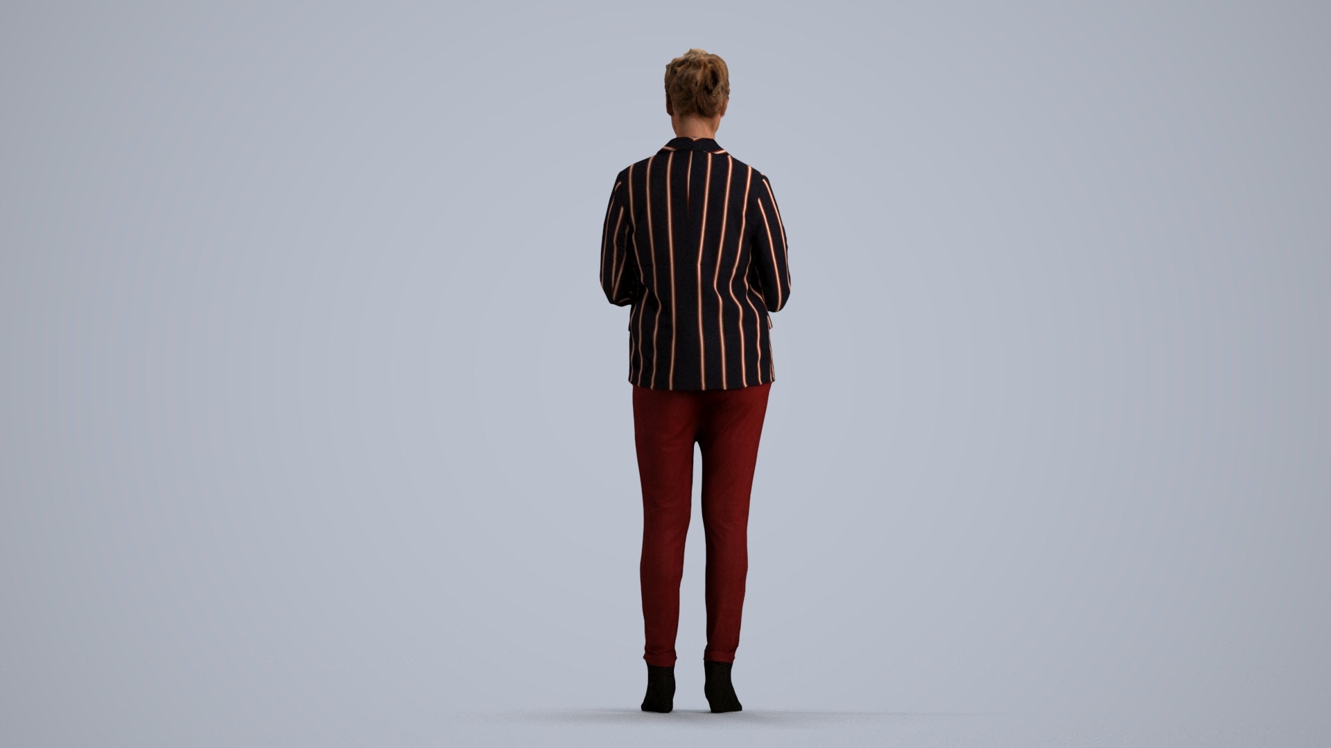 realistic 3D human woman business standing, archviz people FBX OBJ for Blender, front view render