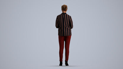 realistic 3D human woman business standing, archviz people FBX OBJ for Blender, front view render