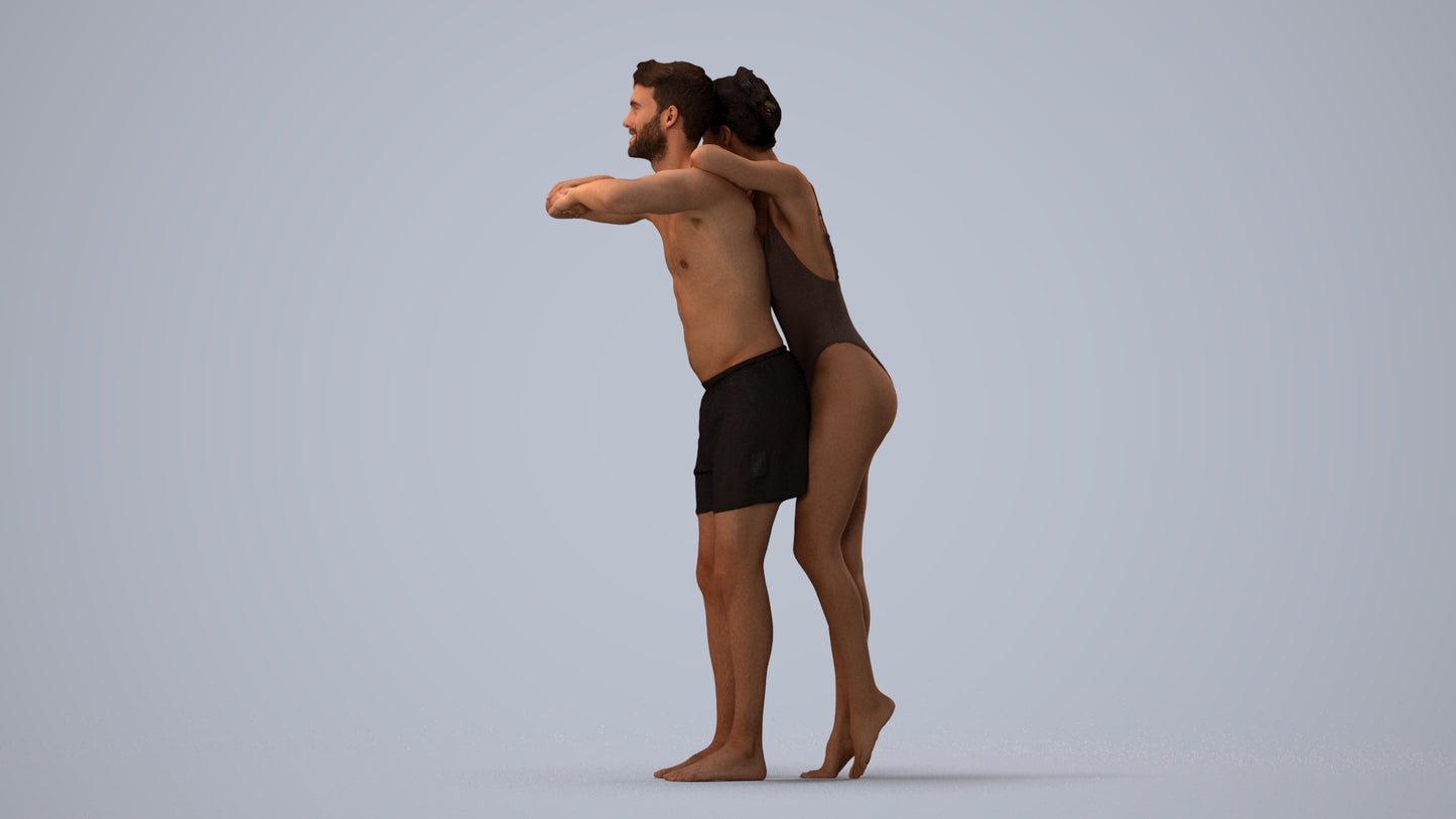 3D scanned man pool, photorealistic archviz people for Enscape and SketchUp, three-quarter view render