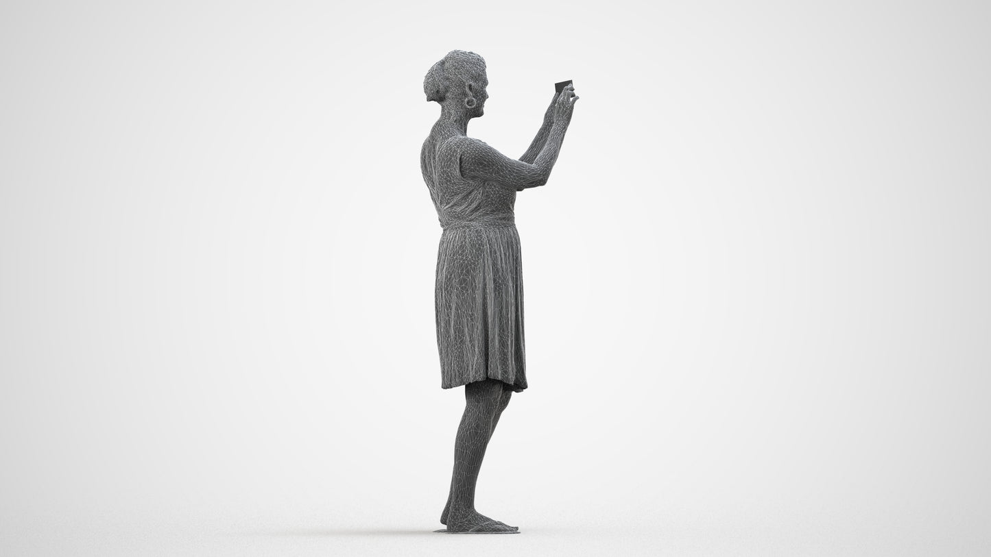 realistic 3D people woman casual standing, render-ready for V-Ray and Corona, FBX OBJ, wireframe side view