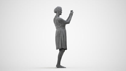 realistic 3D people woman casual standing, render-ready for V-Ray and Corona, FBX OBJ, wireframe side view