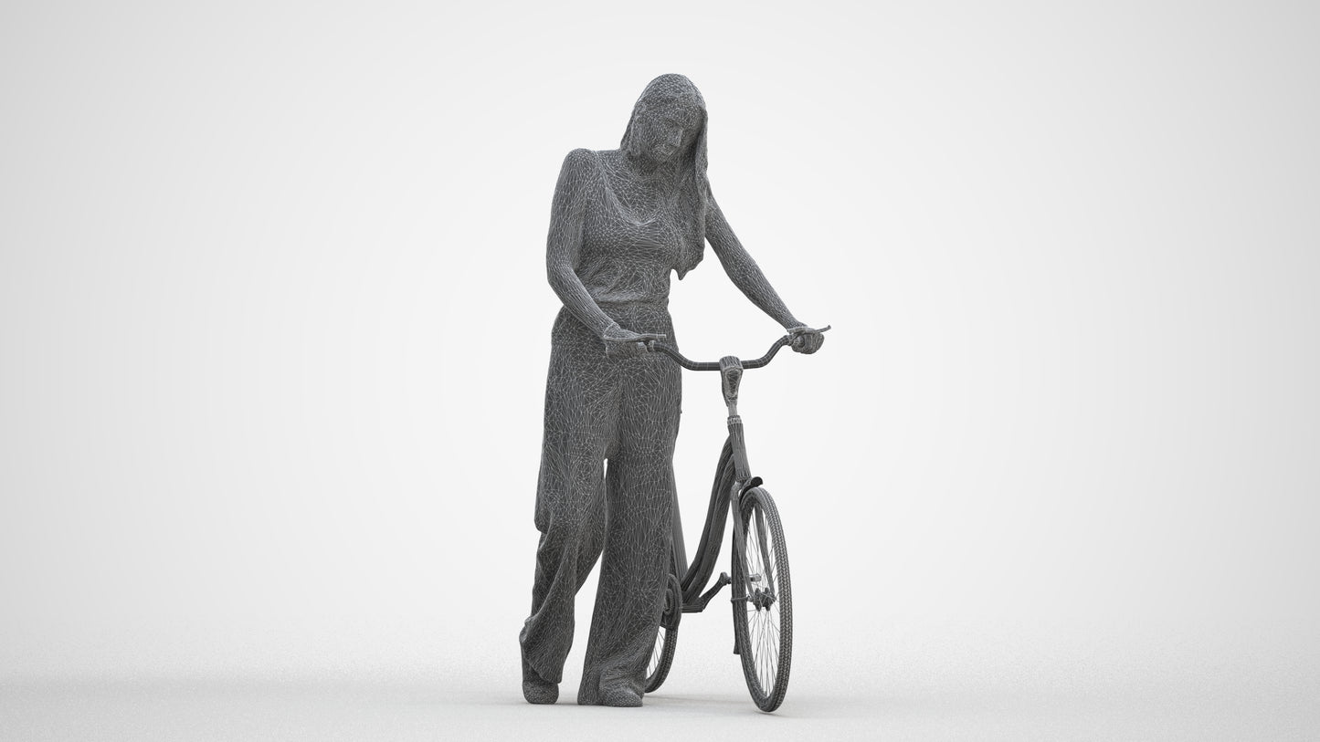 realistic 3D people woman casual cycling, render-ready for V-Ray and Corona, FBX OBJ, three-quarter front view render