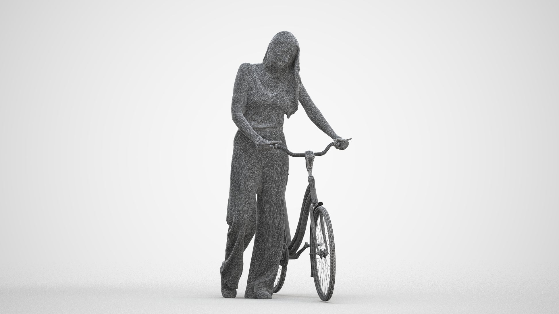 realistic 3D people woman casual cycling, render-ready for V-Ray and Corona, FBX OBJ, three-quarter front view render