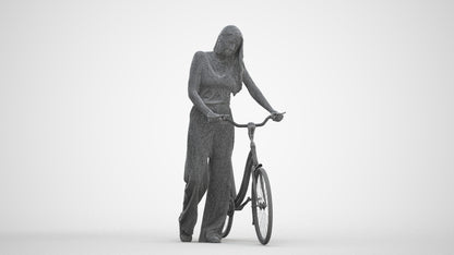 realistic 3D people woman casual cycling, render-ready for V-Ray and Corona, FBX OBJ, three-quarter front view render