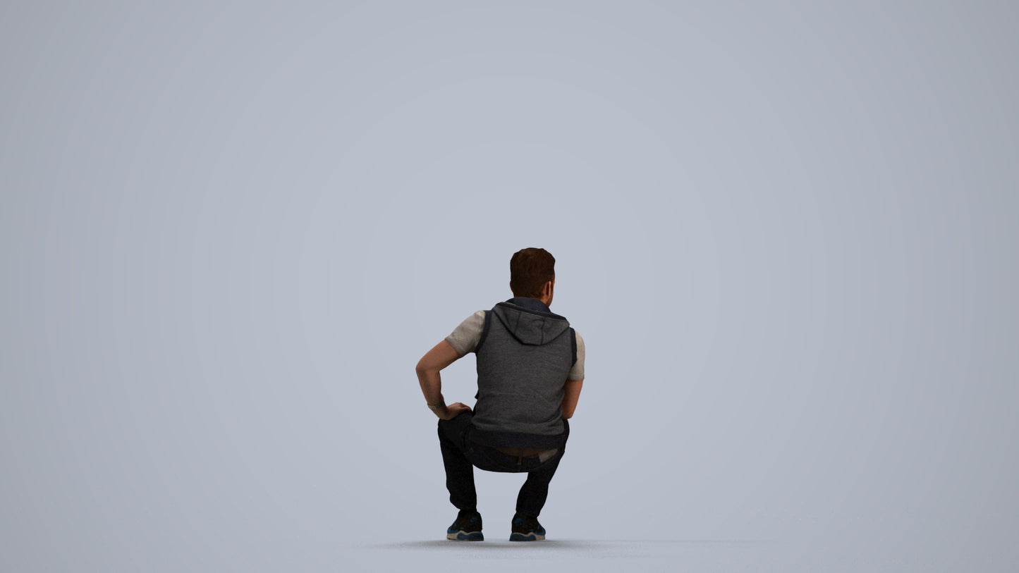 3D people model man casual sitting, scanned human for 3ds Max rendering, front view render