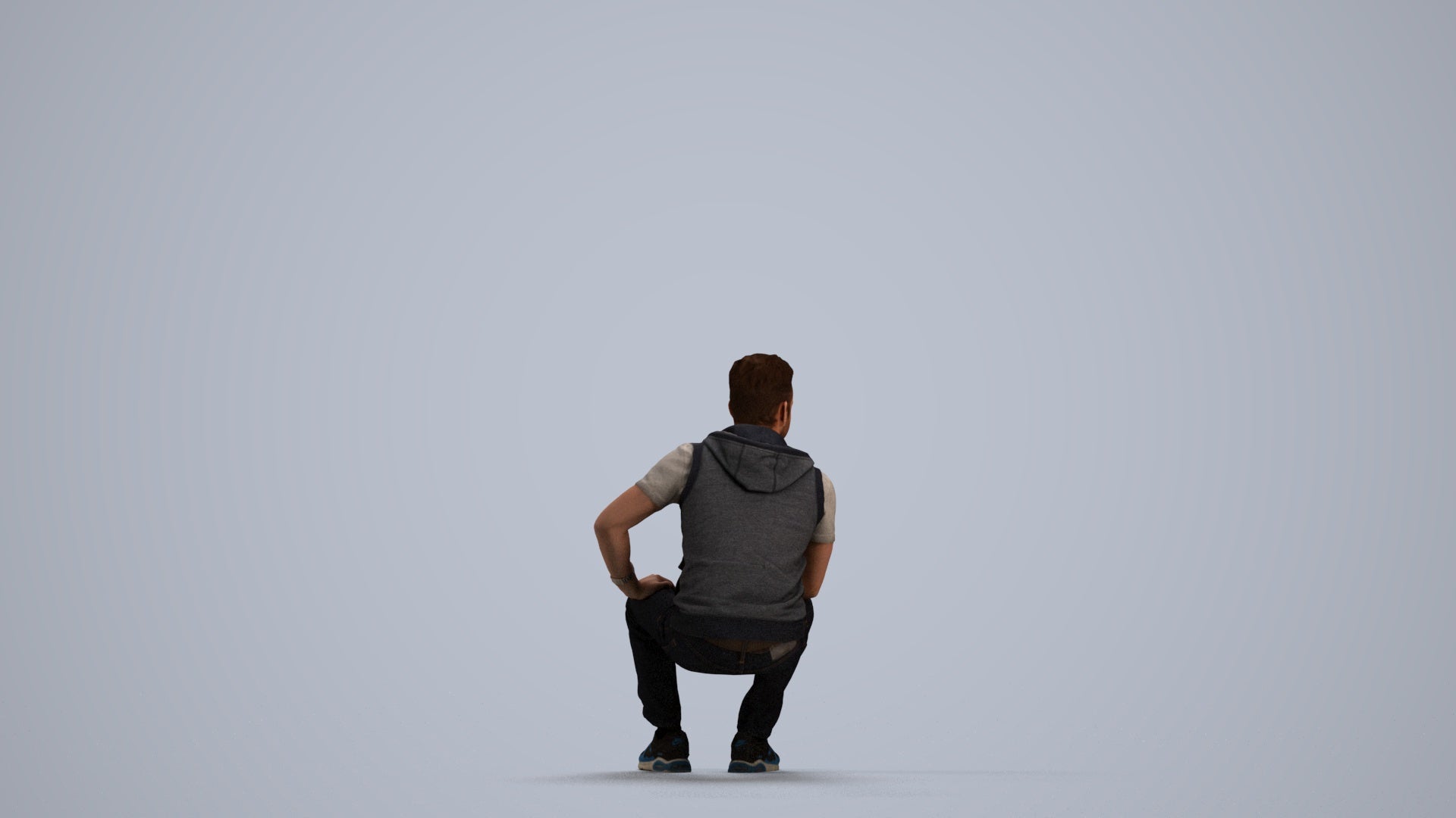 3D people model man casual sitting, scanned human for 3ds Max rendering, front view render