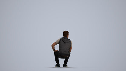 3D people model man casual sitting, scanned human for 3ds Max rendering, front view render