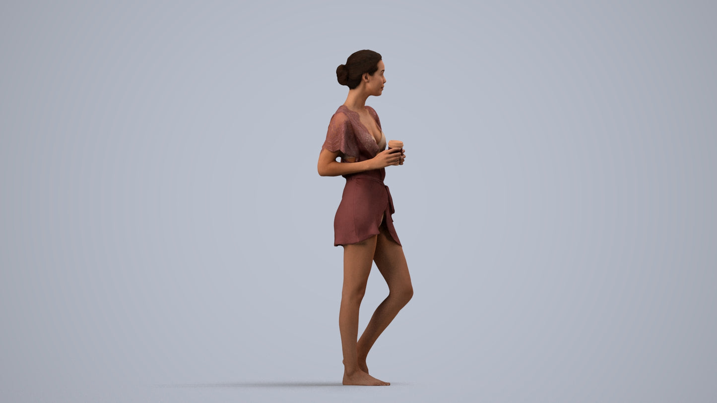 3D people model woman bathroom, scanned human for 3ds Max rendering, side view render